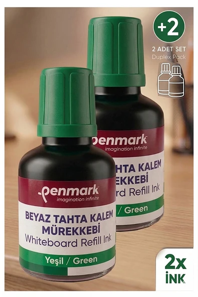 Yeşil Yazı Tahta Kalemi Mürekkebi 30 ml 2 Adet Penmark Tahta Kalemi Mürekkepi Kolay Silinebilir Doldurulabilir Canlı ürün görseli 1