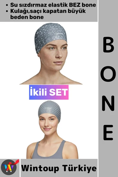 #Bone Esnek Havuz Deniz Su Geçirmez Elastik Bez Kulağa Su Geçirmez Büyük Beden Saç Bonesi İkili Set ürün görseli 1
