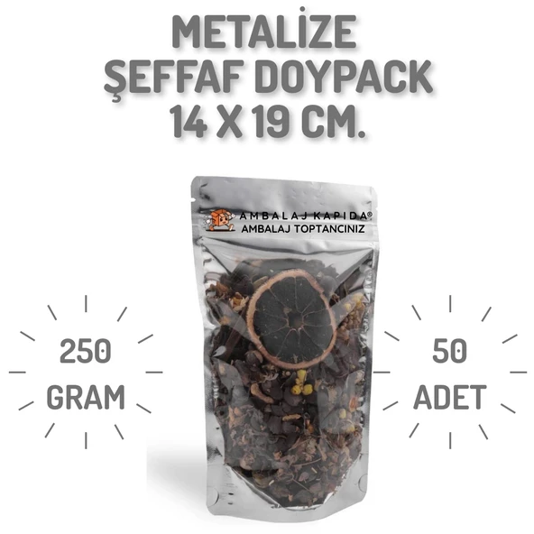 14x19 cm. Metalize Şeffaf Kilitli Doypack - 50 Adet ürün görseli 1