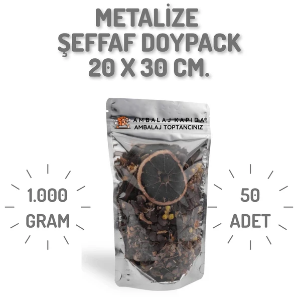 20x30 cm. Metalize Şeffaf Kilitli Doypack - 50 Adet ürün görseli 1