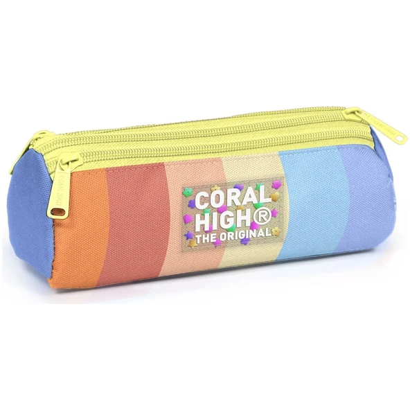 Coral High Kids Renkli Çizgili Üç Bölmeli Kalem Çantası 11180 ürün görseli 1