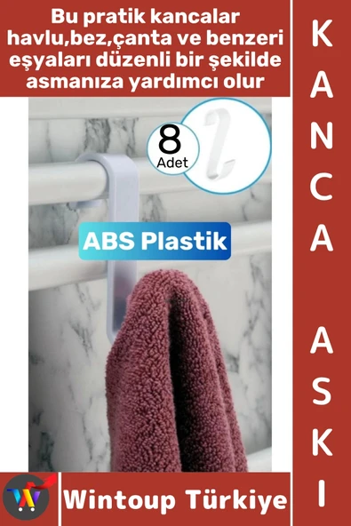 #Askı Montajsız Çok Amaçlı Küçük Eşya Havlu Çanta Mutfak Banyo ABS Sert Plastik Kanca Askı 8 Adet ürün görseli 1