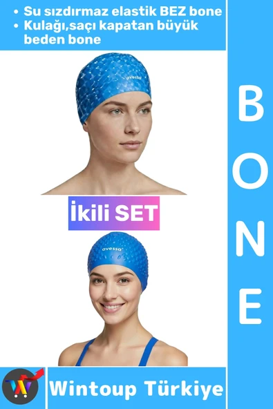#Bone Esnek Havuz Deniz Su Geçirmez Elastik Bez Kulağa Su Geçirmez Büyük Beden Saç Bonesi İkili Set ürün görseli 1