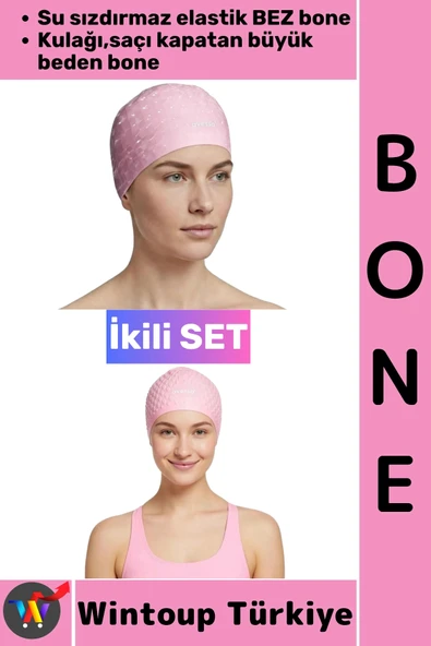 #Bone Esnek Havuz Deniz Su Geçirmez Elastik Bez Kulağa Su Geçirmez Büyük Beden Saç Bonesi İkili Set ürün görseli 1