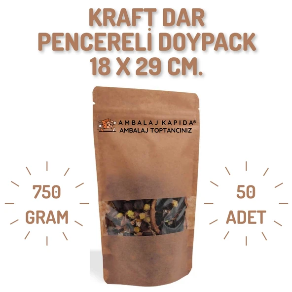 18x29 cm. Kraft Dar Pencereli Doypack - 50 Adet ürün görseli 1