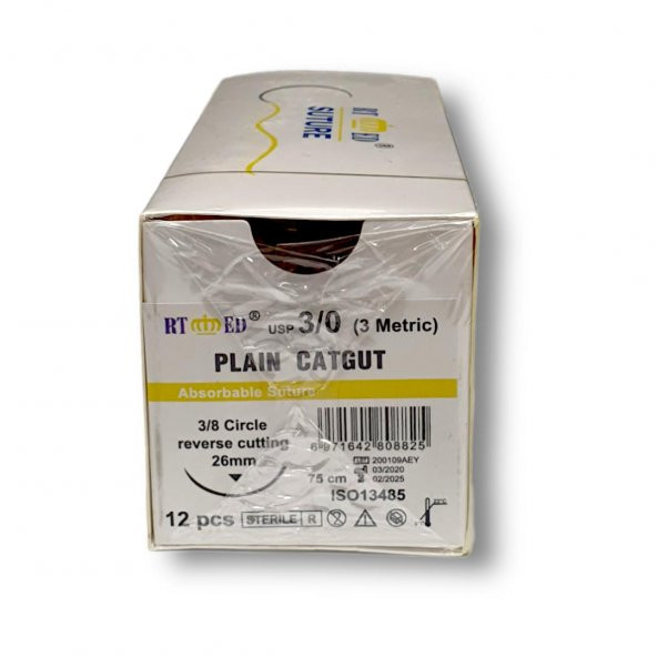 Plain Katküt 3/0 Keskin 3/8 26 mm - Resim 2