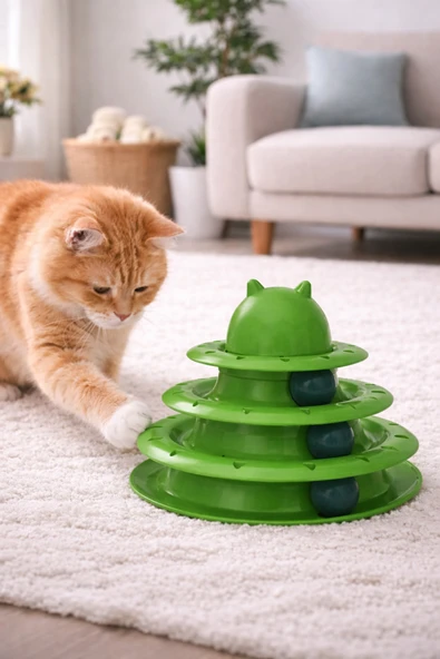 3 Katlı Hareketli Toplu Kedi Oyuncağı Yeşil – Sıkılmayı Önleyen, Evde Enerji Atıcı Oyuncak ürün görseli 1