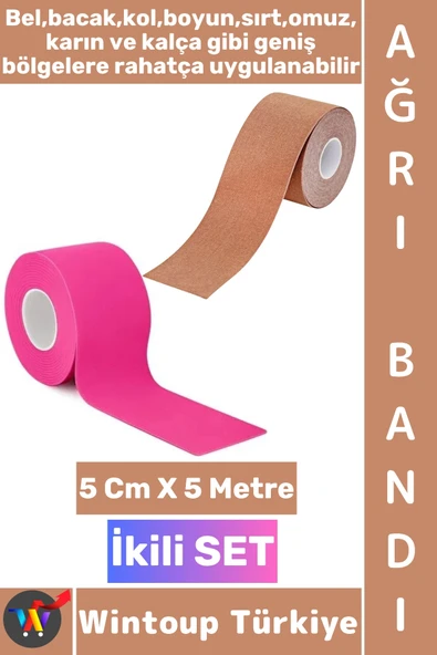 #AğrıBandı Uzun Süre Etkili Kas Bacak Kol Boyun Sırt Omuz Karın Kalça Ten Pembe Ağrı Bandı İkili SET ürün görseli 1