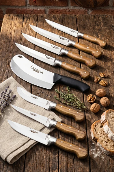 Lazbisa Hand Craft Pro Serisi Mutfak Bıçak Seti 8 Parça Et Ekmek Sebze Salata Börek Bıçağı (MFP-001) ürün görseli 1