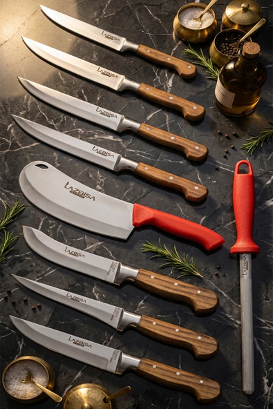 Lazbisa Hand Craft Pro Serisi Mutfak Bıçak Seti 9 Parça Et Ekmek Sebze Salata Börek Pide Bıçağı (MFP-749) ürün görseli 1