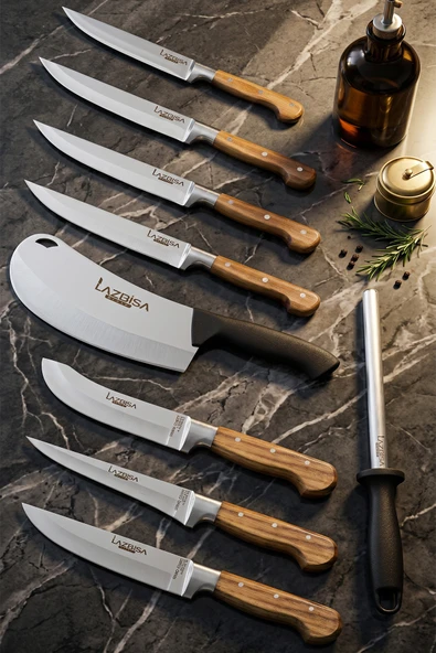 Lazbisa Hand Craft Pro Serisi Mutfak Bıçak Seti 9 Parça Et Ekmek Sebze Salata Börek Bıçağı (MFP-386) ürün görseli 1
