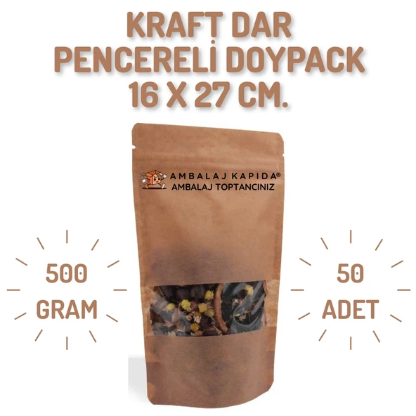 16x27 cm. Kraft Dar Pencereli Doypack - 50 Adet ürün görseli 1