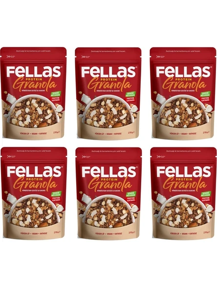 Fellas Vegan Protein Granola Hindistan Cevizi ve Kakao 270 gr x 6 Adet ürün görseli 1