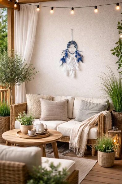 İncili Sodalit Doğal Taşlı Düş Kapanı – El Yapımı Mavi Dreamcatcher Balkon & Ev Dekoru 60 cm ürün görseli 1