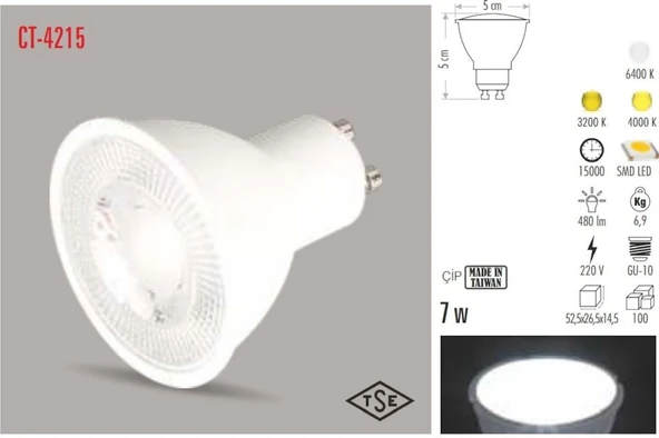 Cata Ct-4215 5 Adet 7W Çanak Led Ampul Gu-10 Duy Lamba (498773735) Beyaz ürün görseli 1