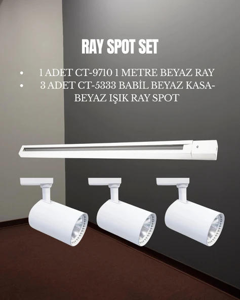 Cata Babil Ray Spot Set 3 Adet Ct-5333 Beyaz Kasa Beyaz Işık Spot + 1 Adet Ct-9710 Ray Beyaz ürün görseli 1