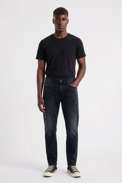 Erkek Antrasit Yırtık Detay Slim Jean Pantolon ürün görseli 1