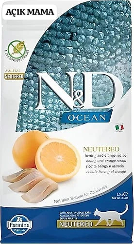 N&D Ocean Ringa Balıklı ve Portakallı 3 kg Kısırlaştırılmış Yetişkin Kedi Maması ürün görseli 1