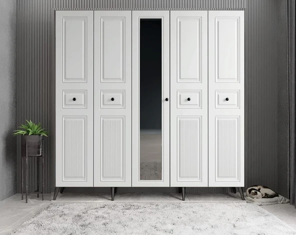 Zerka concept Sofya Membran 5 Kapaklı Portmanto Montaj Dahil Füme Beyaz 200 Cm ürün görseli 1