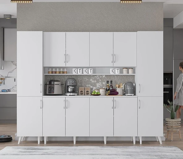 Zerka concept Della Kahve Köşesi Çok Amaçlı Dolap Kiler Mutfak Dolabı Beyaz 210cm Beyaz ürün görseli 1