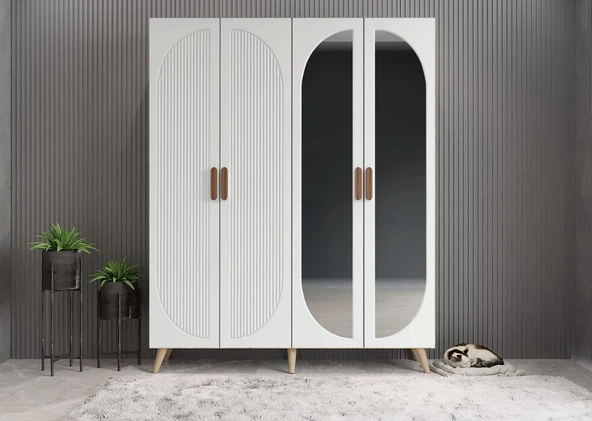 Zerka concept Koza Membran 4 Kapaklı Portmanto Montaj Dahil Meşe Beyaz 140 Cm ürün görseli 1