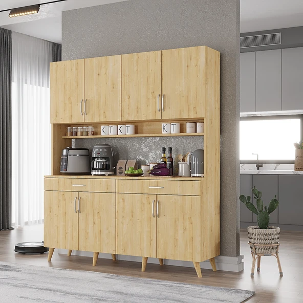 Zerka concept Denze Kahve Köşesi Çok Amaçlı Dolap Kiler Mutfak Dolabı Meşe 160cm Meşe ürün görseli 1