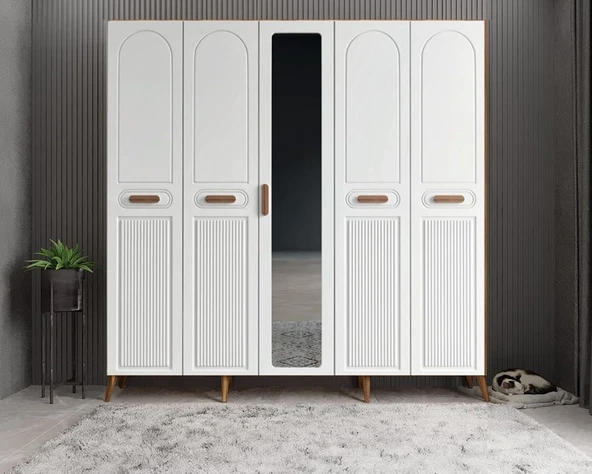 Zerka concept Violin Membran 5 Kapaklı Portmanto Montaj Dahil Cevi Beyaz 200 Cm ürün görseli 1