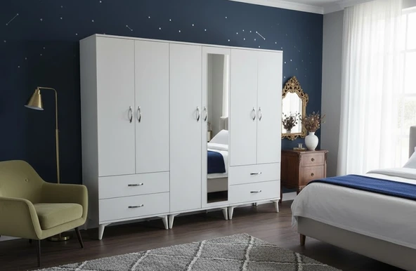 Zerka concept Zerkaconcept Odin 6 Kapaklı Dolap Gardırop Byz - M3 Beyaz ürün görseli 1