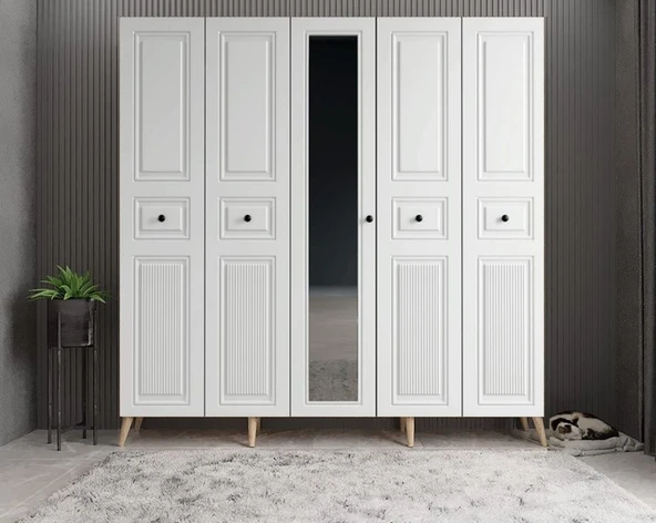 Zerka concept Sofya Membran 5 Kapaklı Portmanto Montaj Dahil Meşe Beyaz 175 Cm ürün görseli 1