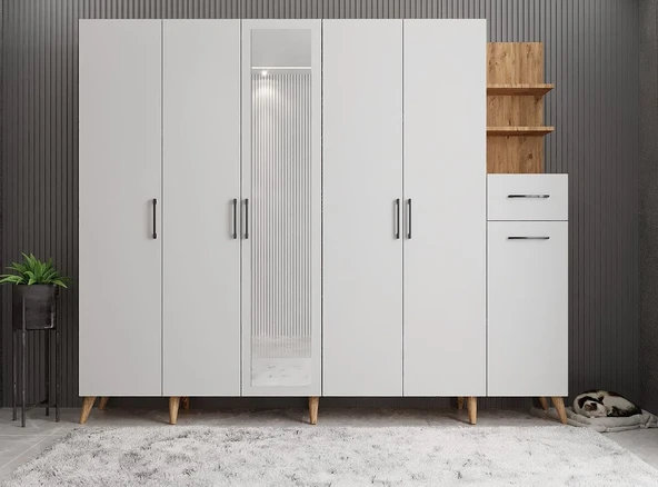 Zerka concept Açelya Portmanto Vestiyer M7 210 Cm Çam-Beyaz ürün görseli 1