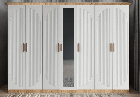 Zerka concept Datça Membran 7 Kapaklı Gardırop Montaj Dahil Çam Beyaz 280 Cm ürün görseli 1