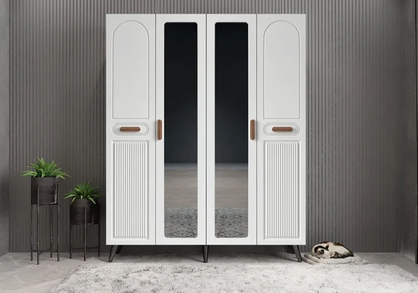 Zerka concept Zenon Membran 4 Kapaklı Portmanto Montaj Dahil Füme Beyaz 140 Cm ürün görseli 1
