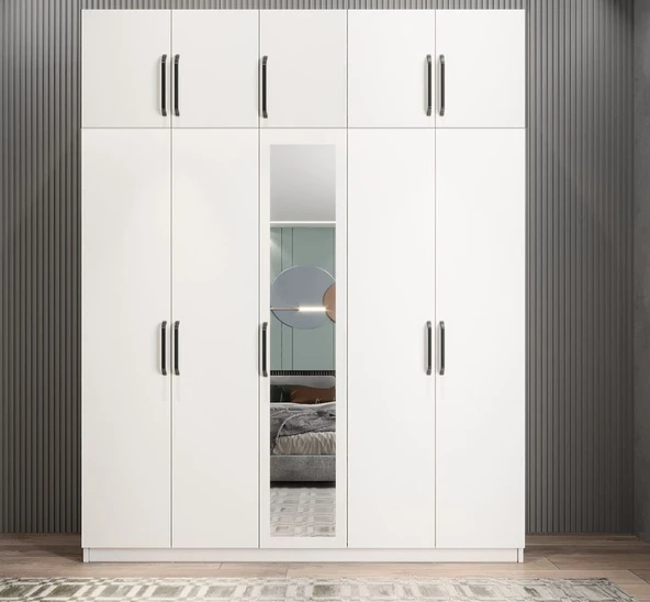 Zerka concept Soft 10 Kapaklı Yüklüklü Gizli Çekmeceli Gardırop Dolap Beyaz 200 Cm Beyaz ürün görseli 1