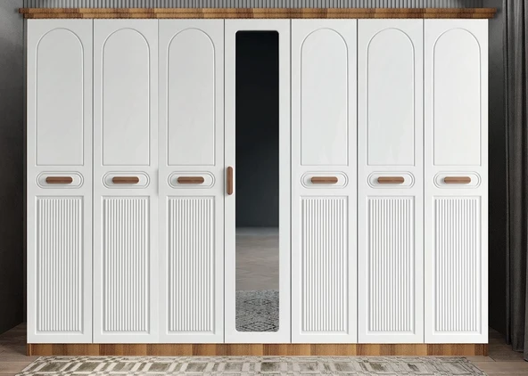 Zerka concept Etro Membran 7 Kapaklı Gardırop Montaj Dahil Ceviz Beyaz 245 Cm ürün görseli 1