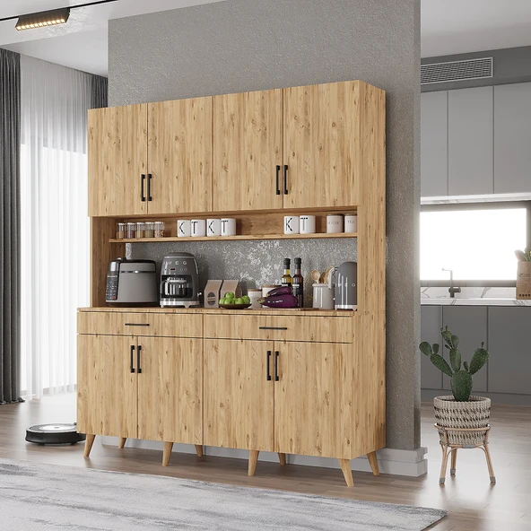 Zerka concept Denze Kahve Köşesi Çok Amaçlı Dolap Kiler Mutfak Dolabı Çam 160cm Çam ürün görseli 1