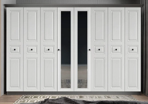 Zerka concept Sementa Membran 8 Kapaklı Gardırop Montaj Dahil Füme Beyaz 320 Cm ürün görseli 1