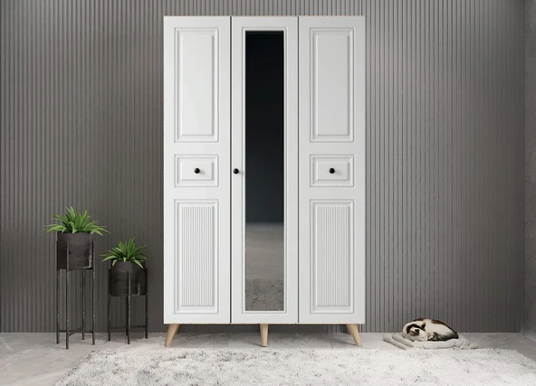 Zerka concept Greta Membran 3 Kapaklı Portmanto Montaj Dahil Meşe Beyaz 120 Cm ürün görseli 1