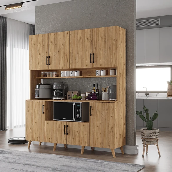 Zerka concept Nora Kahve Köşesi Çok Amaçlı Dolap Kiler Mutfak Dolabı Çam 160 Cm Çam ürün görseli 1