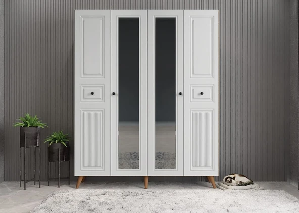Zerka concept Nossa Membran 4 Kapaklı Portmanto Montaj Dahil Ceviz Beyaz 160 Cm ürün görseli 1