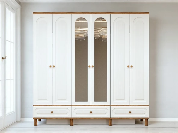 Zerka concept Hazan 6 Kapaklı Çekmeceli Mdf Membran Dolap Gardırop Beyaz ürün görseli 1