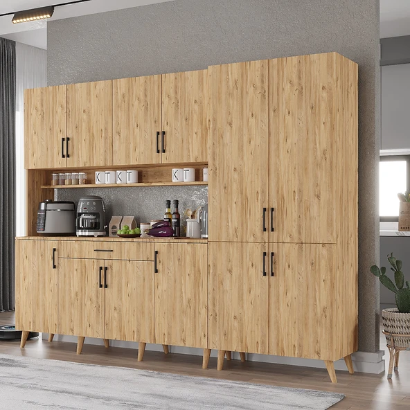 Zerka concept Gale Kahve Köşesi Çok Amaçlı Dolap Kiler Mutfak Dolabı Çam 240 Cm Çam ürün görseli 1
