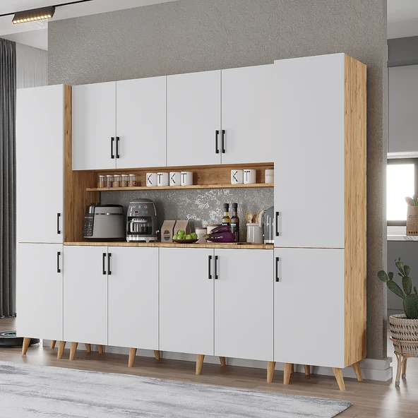 Zerka concept Della Kahve Köşesi Çok Amaçlı Dolap Kiler Mutfak Dolabı Çam Beyaz 240cm Çam Beyaz ürün görseli 1