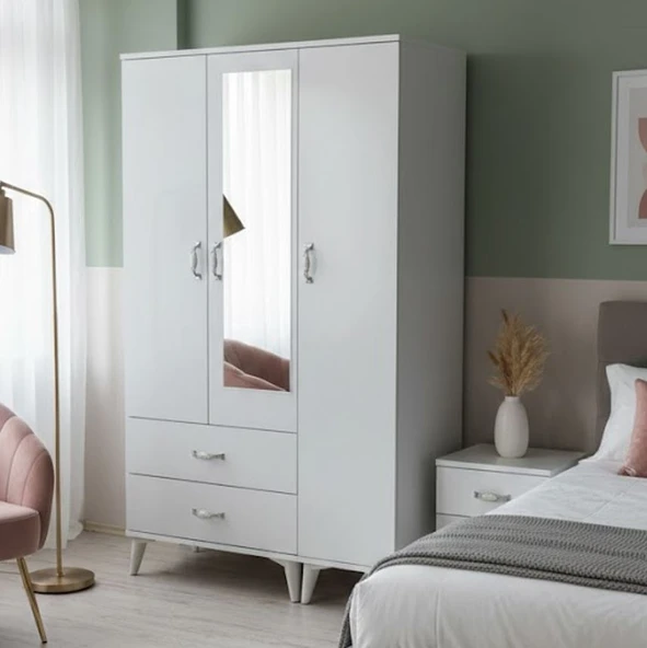 Zerka concept Duru 3 Kapaklı Dolap Gardırop - Byz M2 Beyaz ürün görseli 1