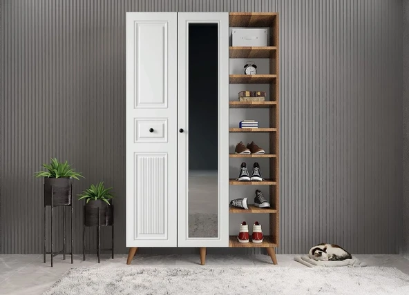 Zerka concept Greta Membran 3 Kapaklı Portmanto Montaj Dahil Ceviz Beyaz 120 Cm ürün görseli 1