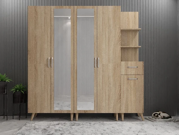 Zerka concept Açelya Portmanto Vestiyer Ayakkabılık Meşe M1 175cm Montaj Dahil ürün görseli 1