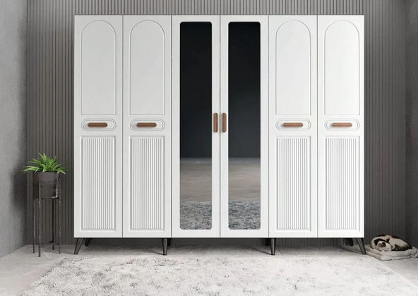 Zerka concept Letto Membran 6 Kapaklı Portmanto Montaj Dahil Füme Beyaz 210 Cm ürün görseli 1