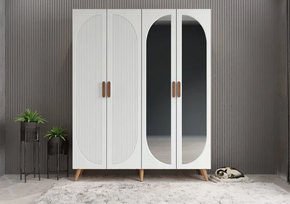 Zerka concept Koza Membran 4 Kapaklı Portmanto Montaj Dahil Çam Beyaz 160 Cm ürün görseli 1
