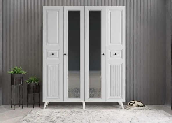 Zerka concept Nossa Membran 4 Kapaklı Portmanto Montaj Dahil Beyaz 140 Cm ürün görseli 1