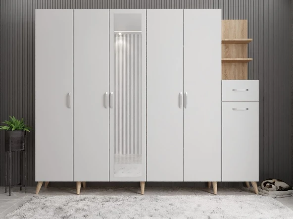 Zerka concept Açelya Portmanto Vestiyer Meşe Beyaz  M7 270 cm ürün görseli 1
