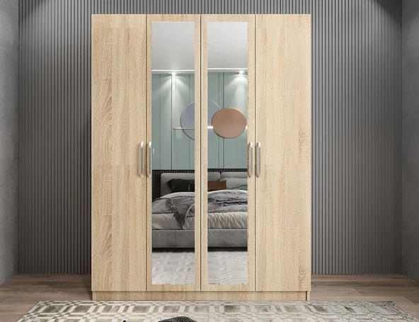 Zerka concept Bevel 4 Kapaklı Gizli Çekmeceli Gardırop M 180 Cm - Montaj Dahil ürün görseli 1